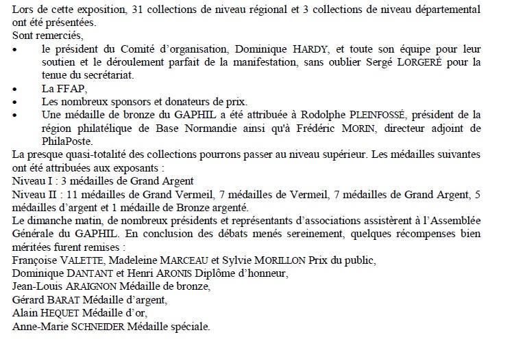 Description des recompenses remises.