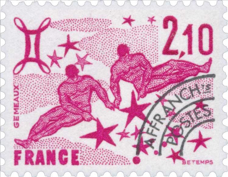 Timbre préoblitéré du zodiaque : Gémeaux.
